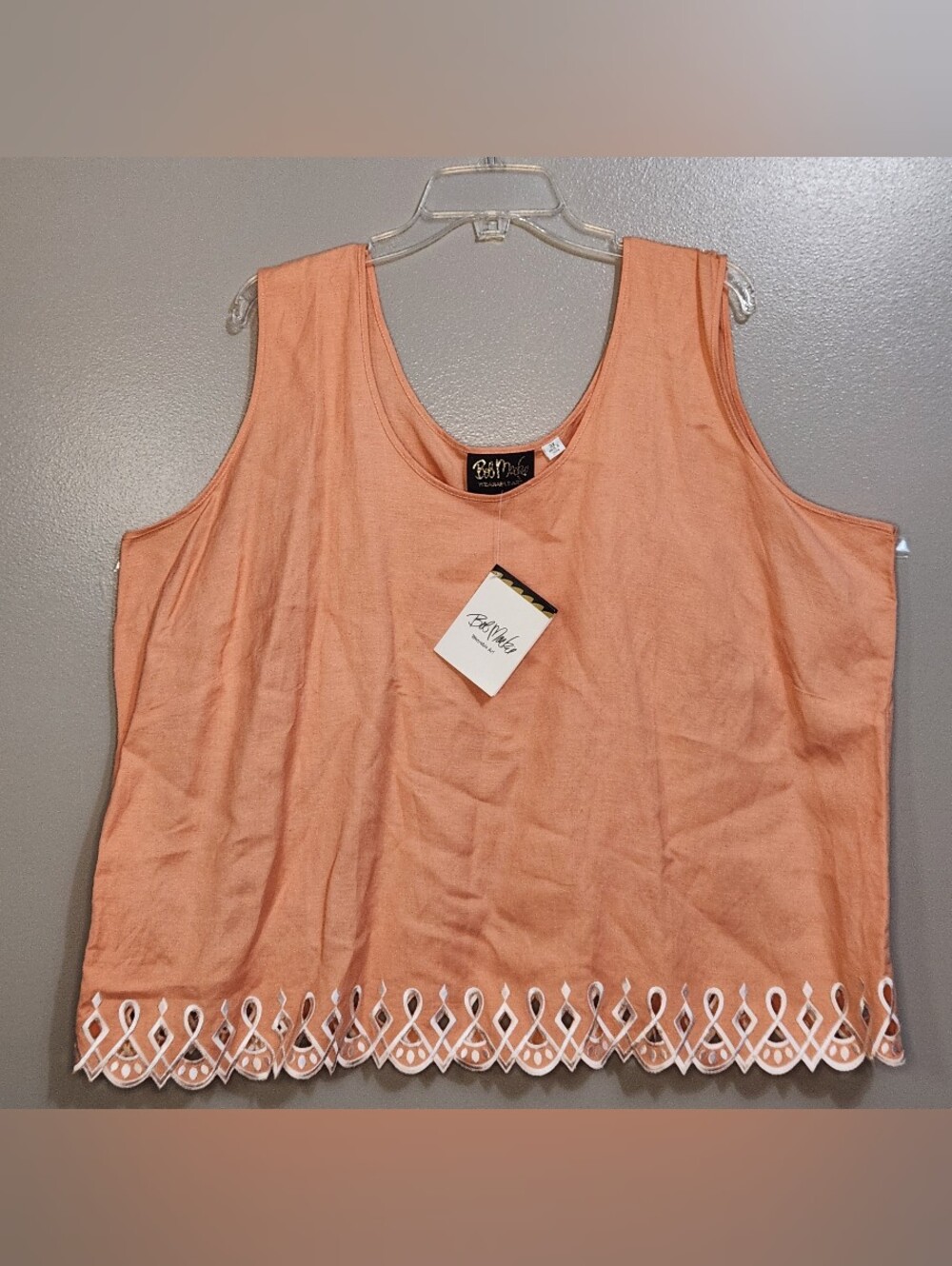 Bob Mackie Peach Sleeveless Tank with Eyelet Scallop Hem NWT Size 3x
